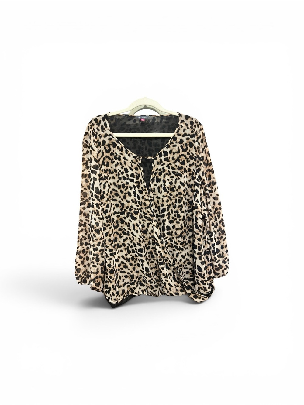 Vince Camuto Leopard-Print Long Sleeve Blouse in Beige and Black